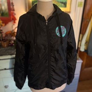 Santa Cruz Windbreaker Jacket S Black Hoodie Logo Skater Style Surfer VGUC